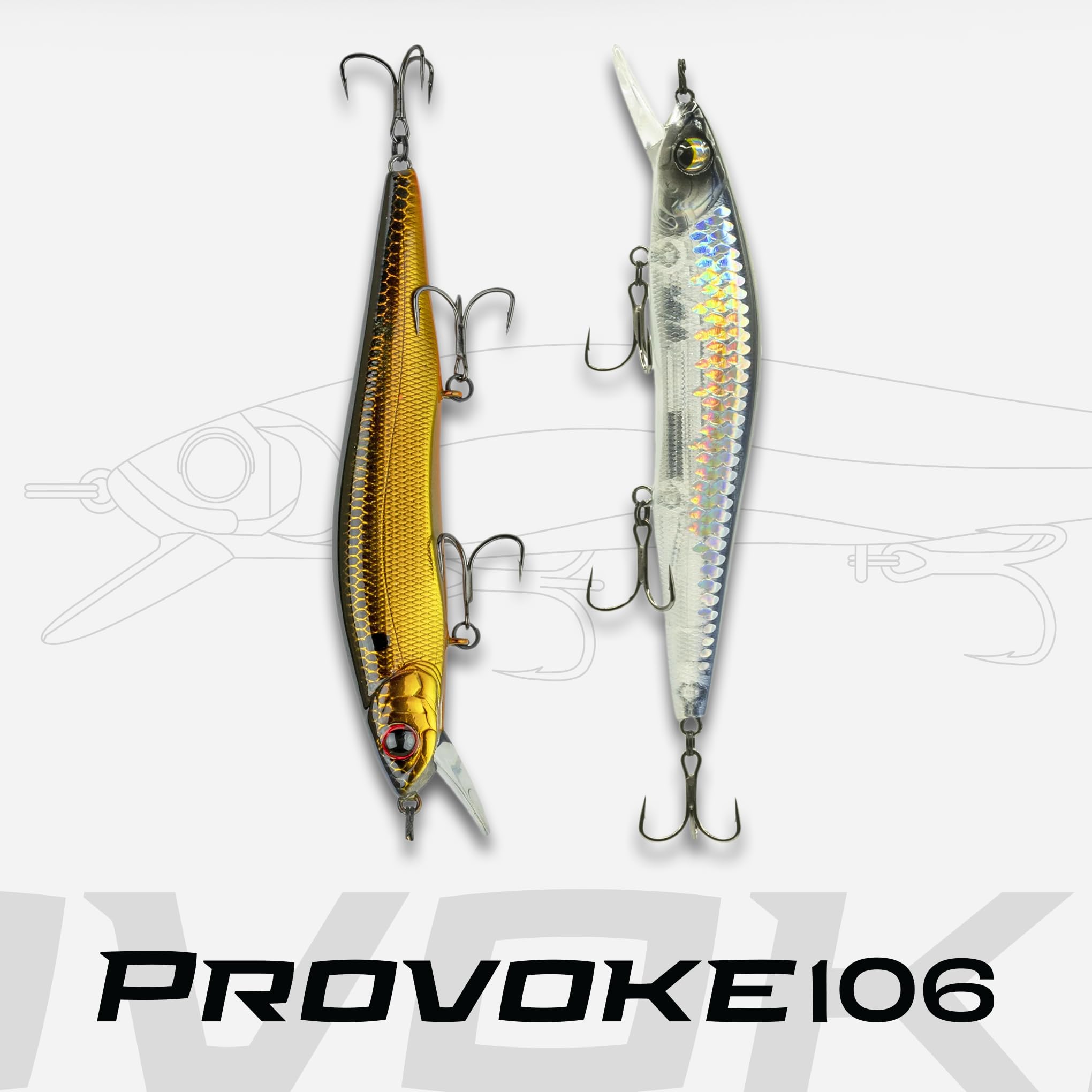 6th Sense Provoke 106 jerkbait tapered tail design enables sharp darts