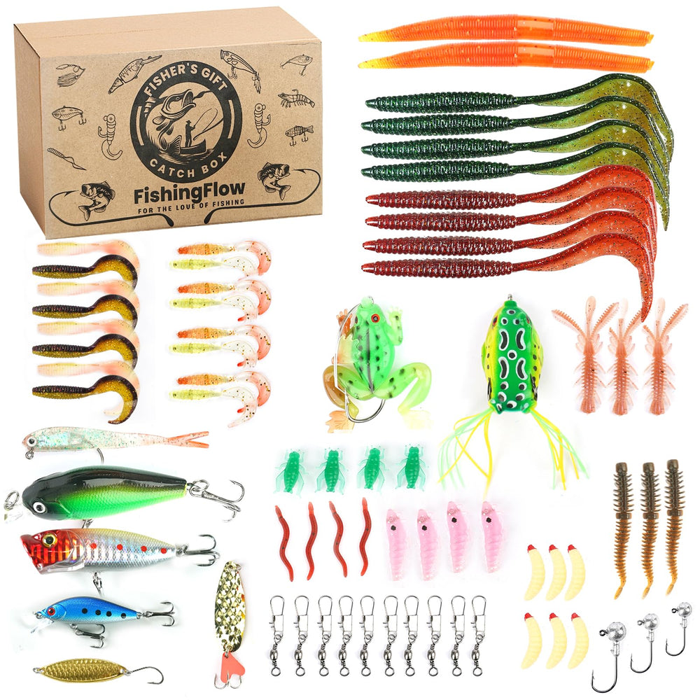 Open portable tackle box showing the 71-piece fishing lures kit