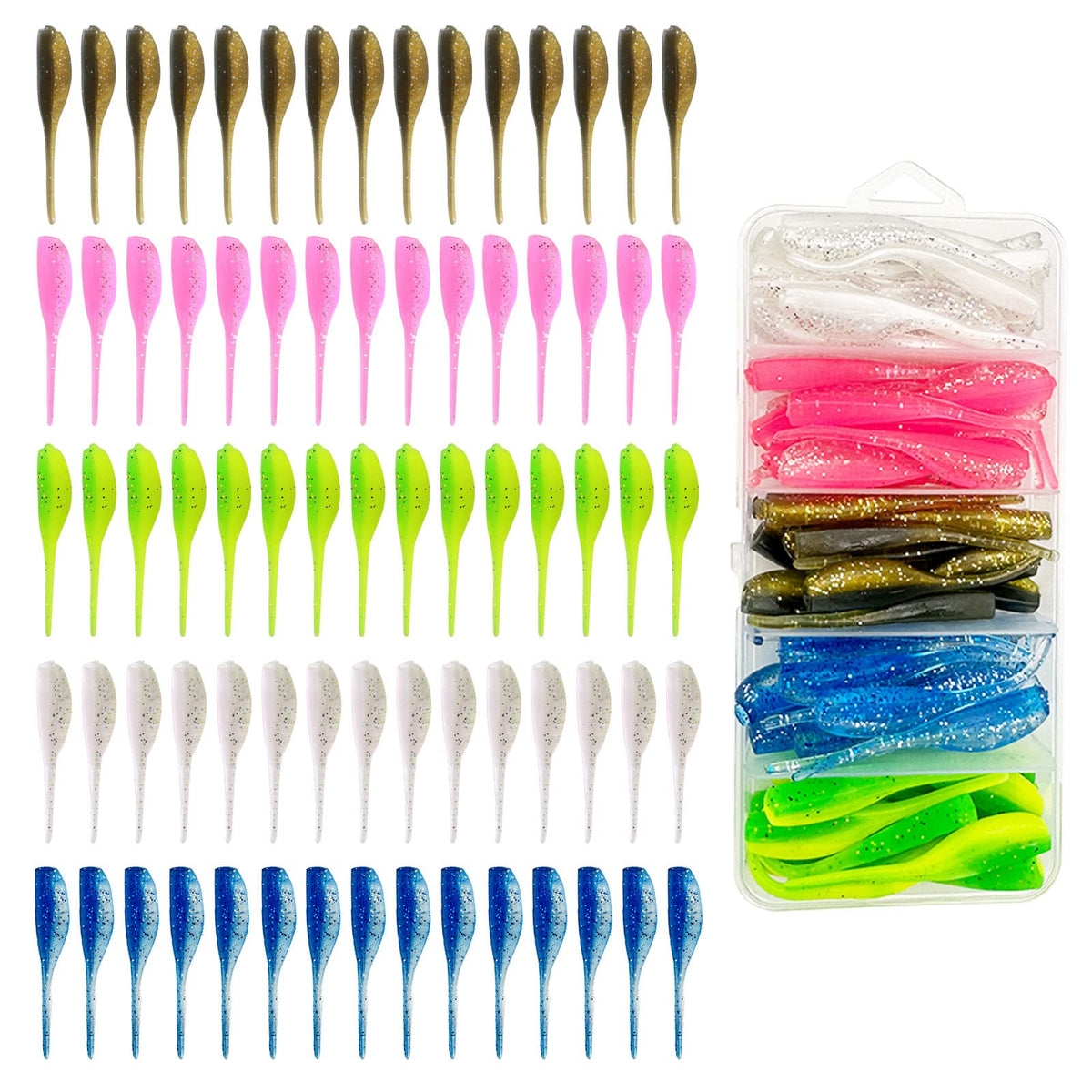 75-piece soft plastic crappie lure kit in a plastic case
