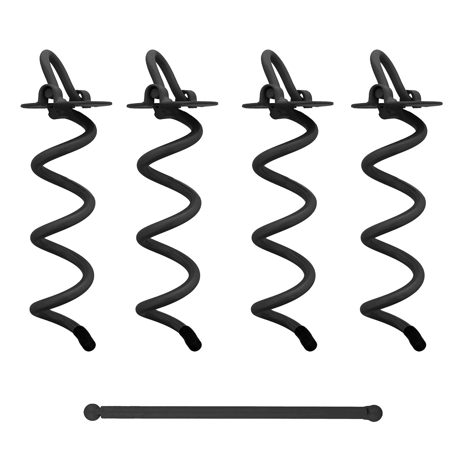 7Penn spiral ground anchor 8-inch embedded in soil for secure outdoor setups.