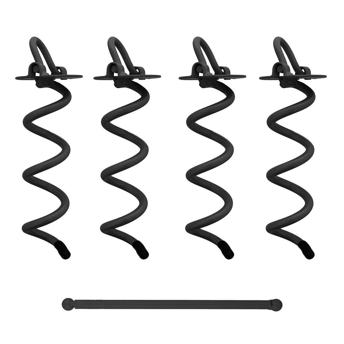 7Penn spiral ground anchor 8-inch embedded in soil for secure outdoor setups.