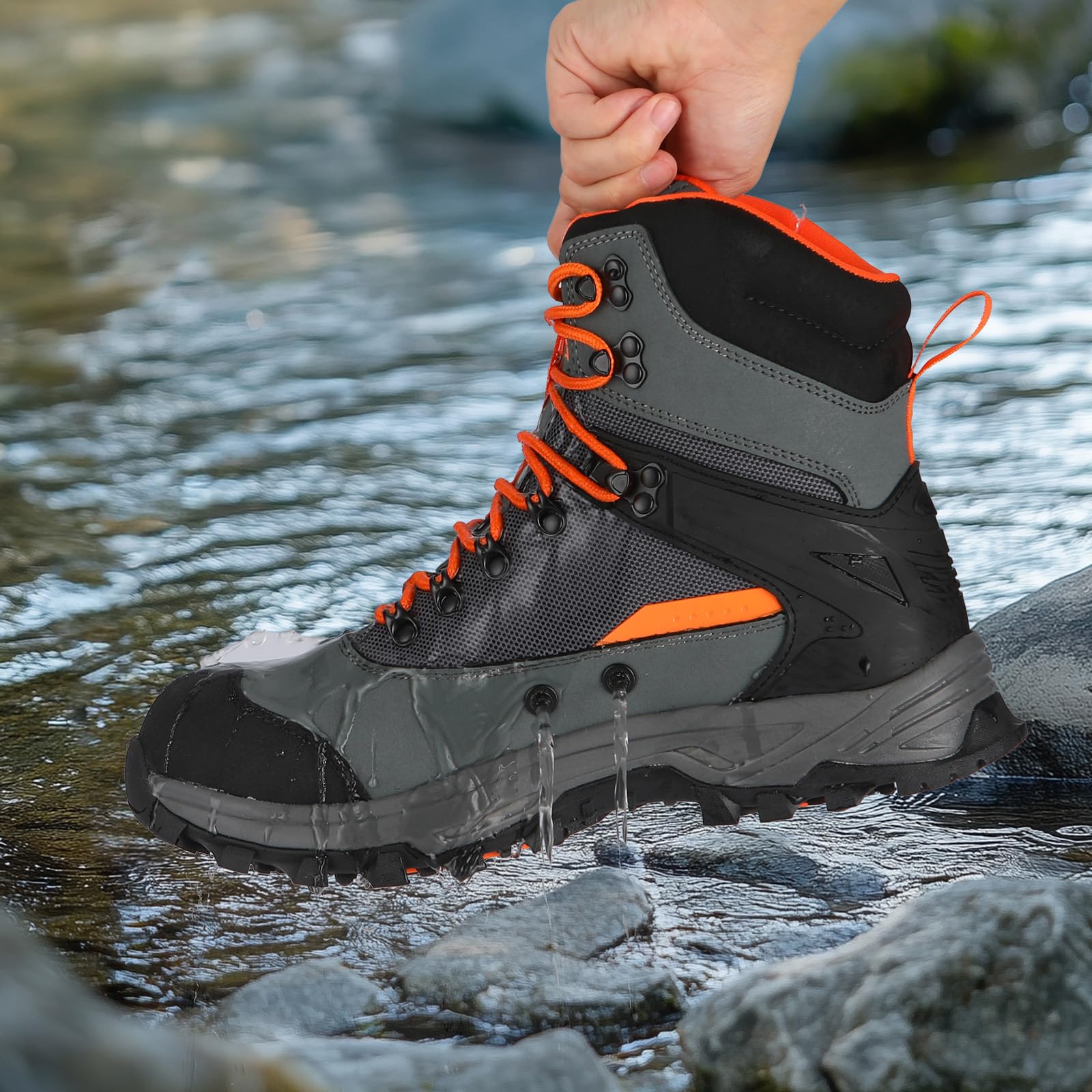8 Fans wading boots feature a customizable buckle for a snug, comfortable fit.