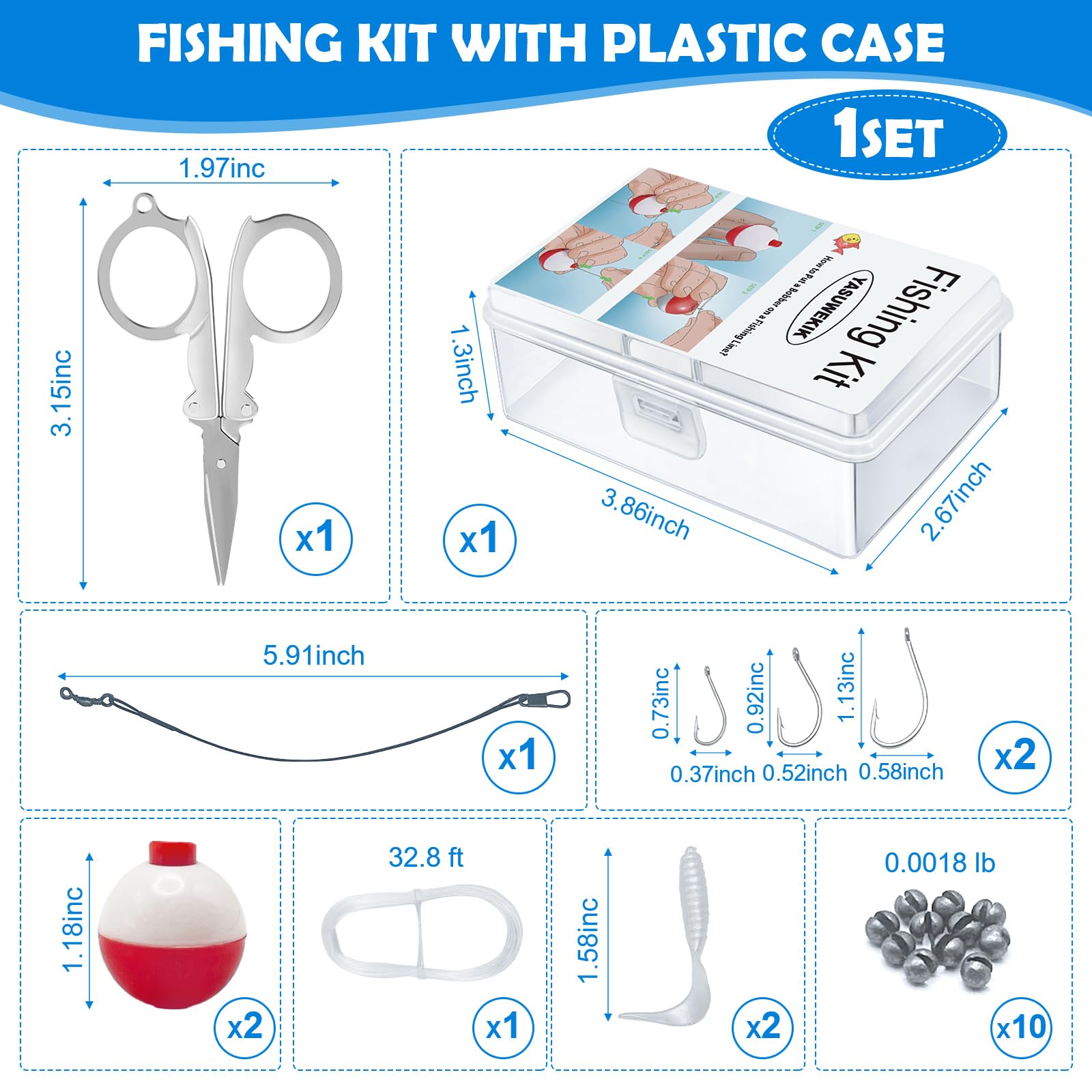 Open mini fishing kit showing accessories laid out