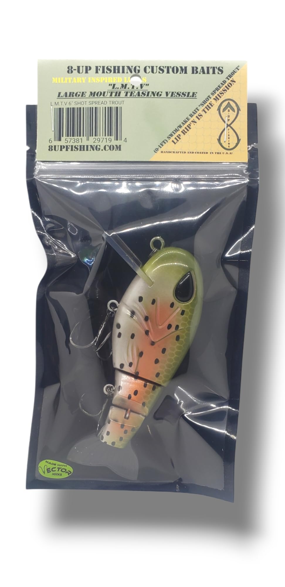 8-UP FISHING LMTV swimbait side action showing realistic movement for aggressive strikes.