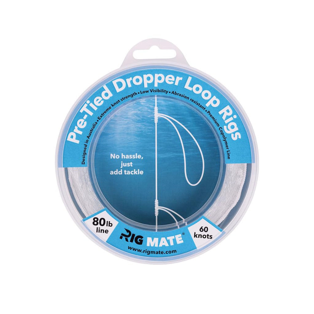 80 lb pre-tied dropper loop rigs on a compact fishing line spool