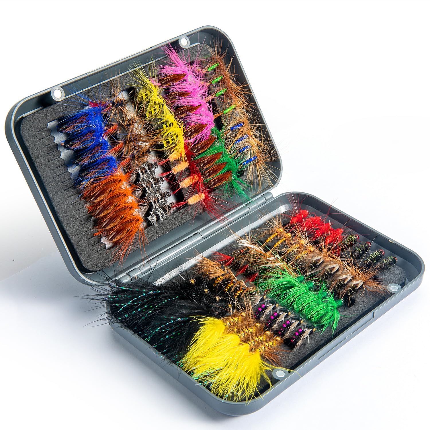 80-piece YDIUDL fly fishing kit in storage box