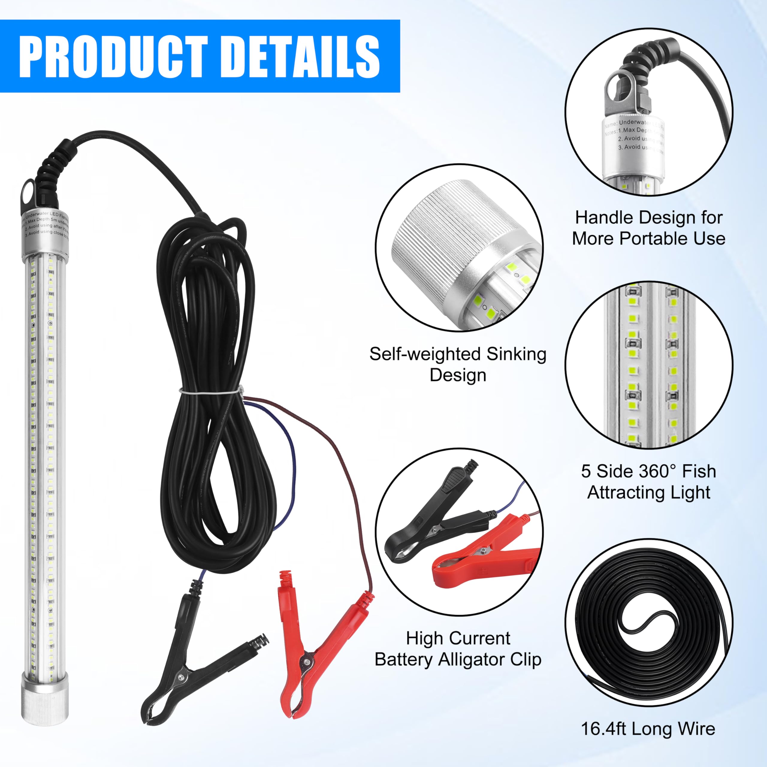 Close-up of 40000 lumens brightness underwater fishing light