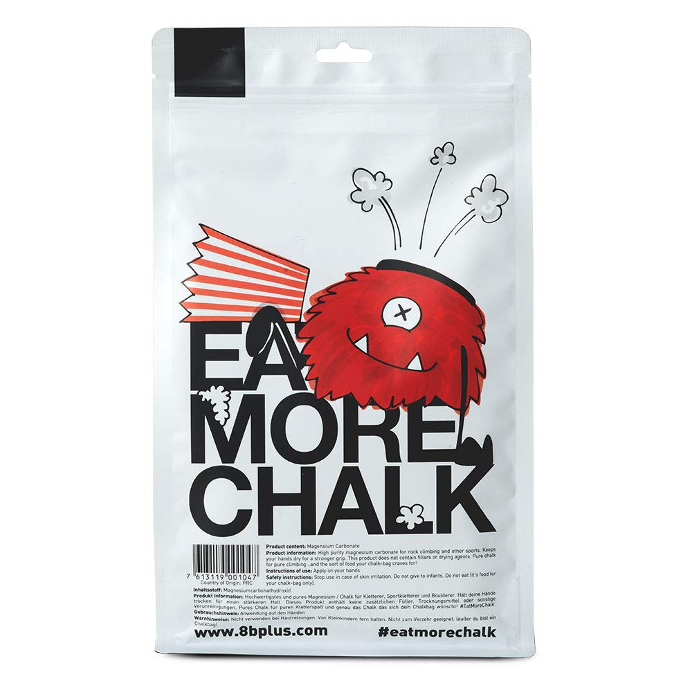 8BPLUS crushed chalk front-view 250g – ready for quick chalk bag refills.