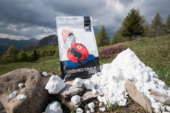 8BPLUS crushed chalk zipper pack close-up – transparent window to monitor fill.