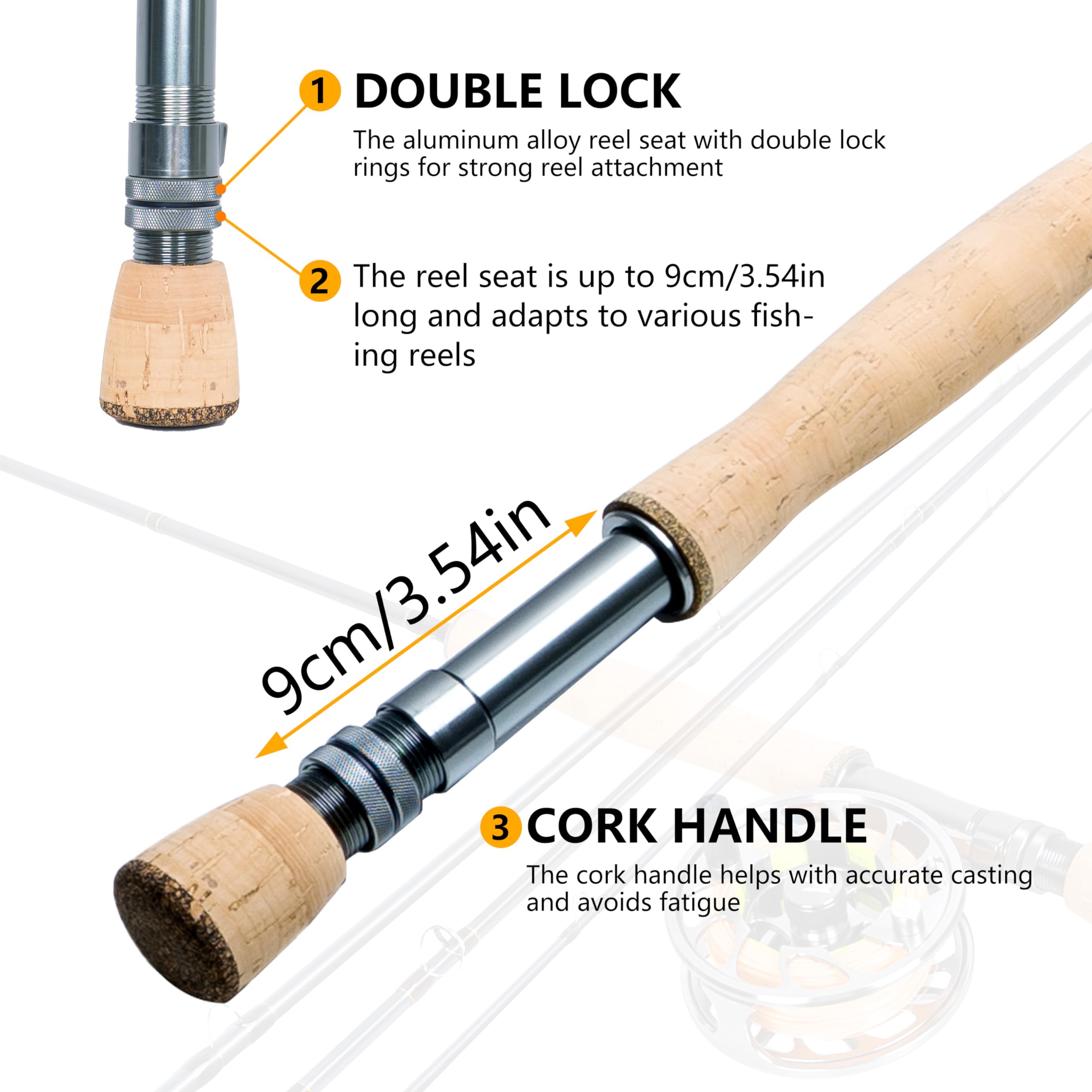 Double lock rings secure reel attachment during active angling sessions.