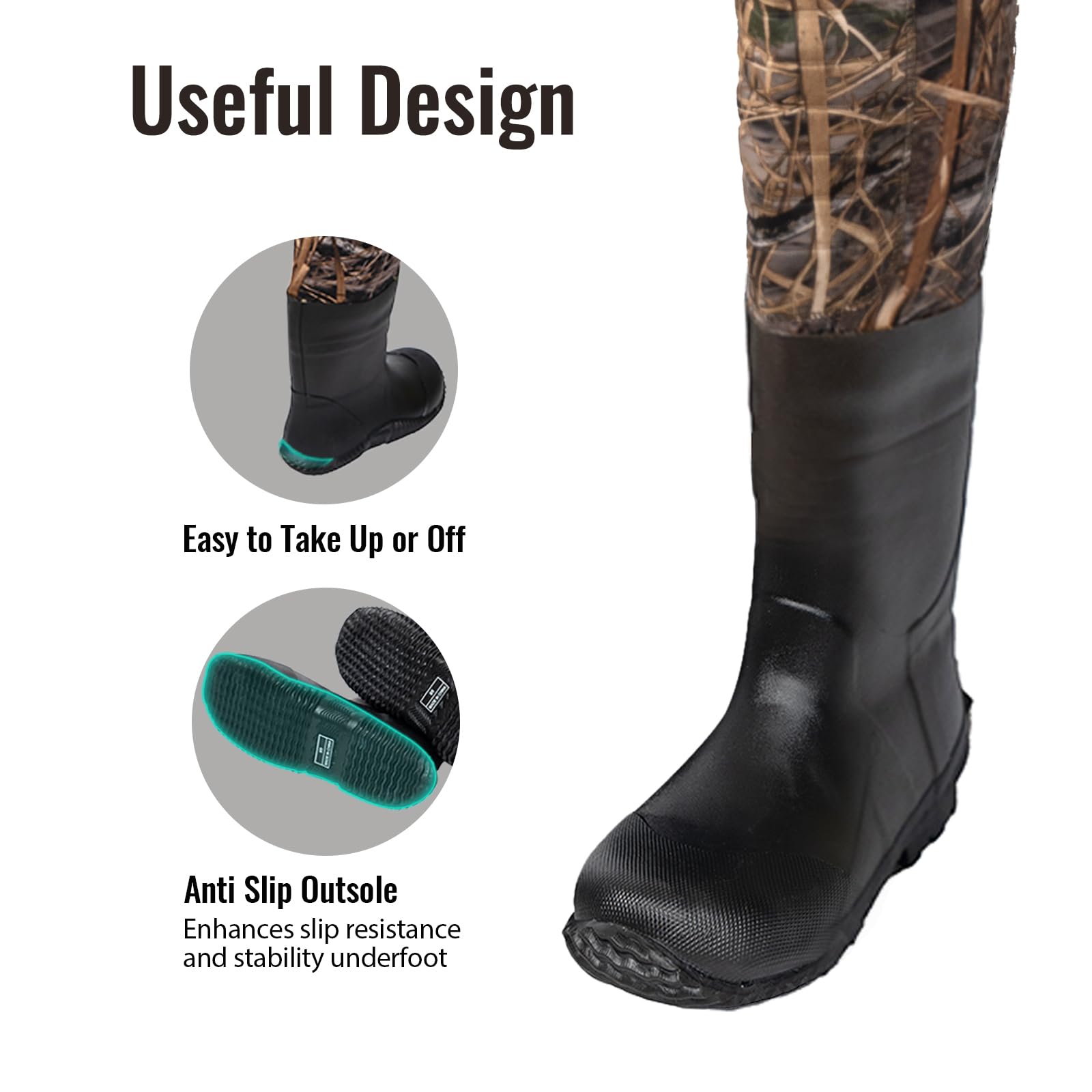 8 Fans chest-pocket waders image highlights toy and snack storage convenience.