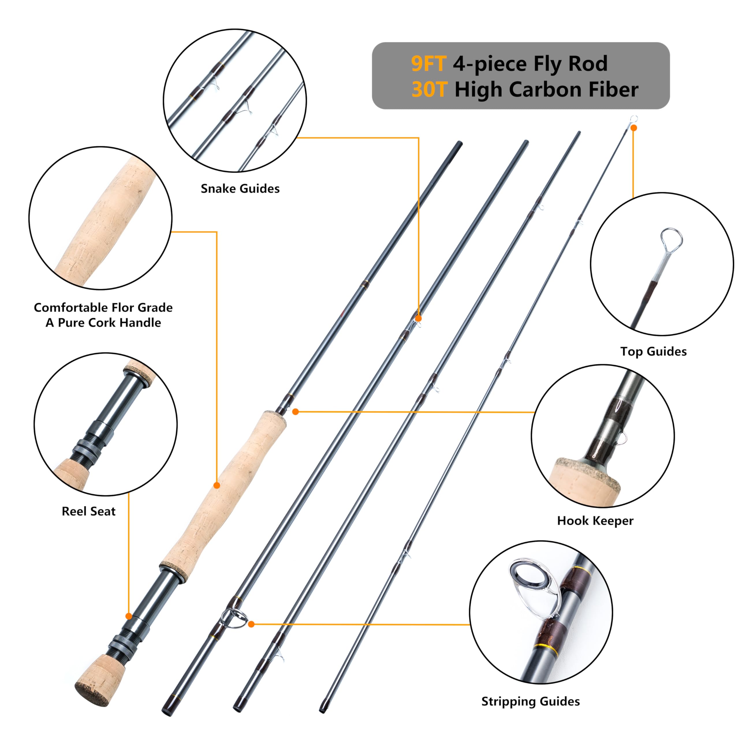 8 Fans rod with a cork handle provides comfortable grip and precise casting control.