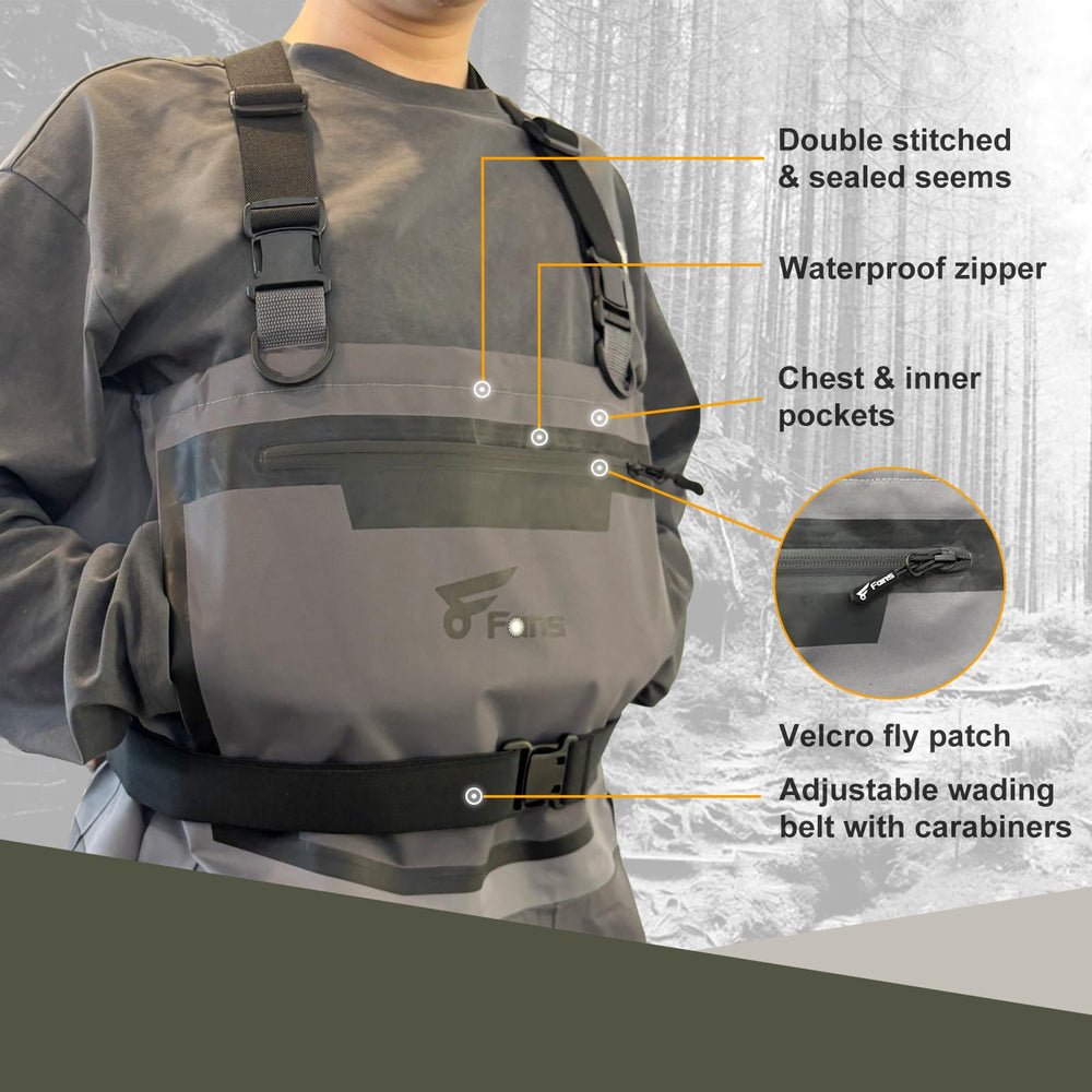 8 Fans waterproof chest pocket keeps essentials secure while wading.