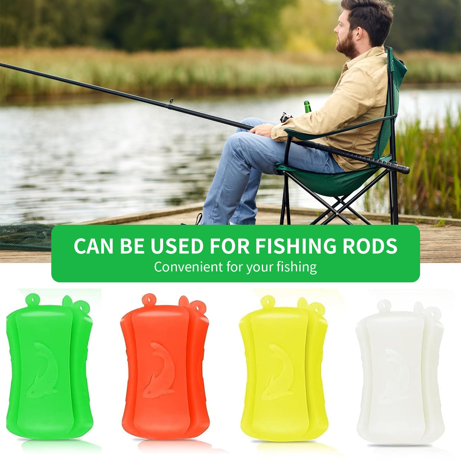 Rod secured with silicone rod strap on water