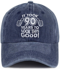 Front view of 90th birthday cap with embroidered 90 design and 1933
