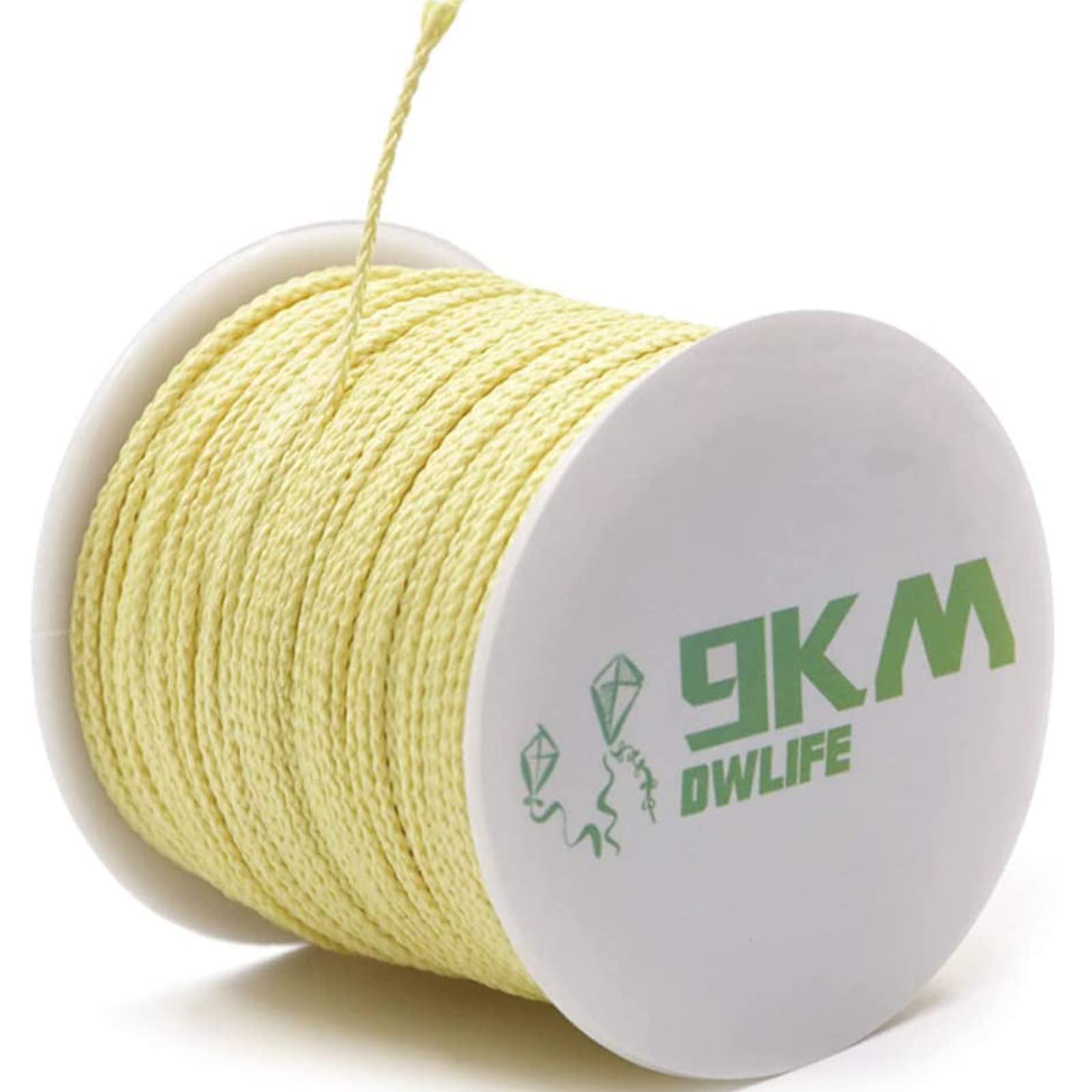 9KM DWLIFE braided Kevlar cord on a 100ft spool showing compact, high-tensile performance