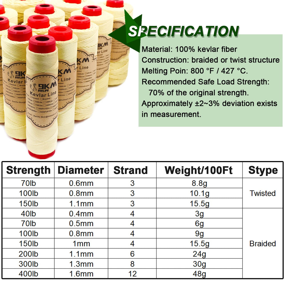 9KM DWLIFE Kevlar kite line – durable, abrasion-resistant, built to resist wear from rough terrain