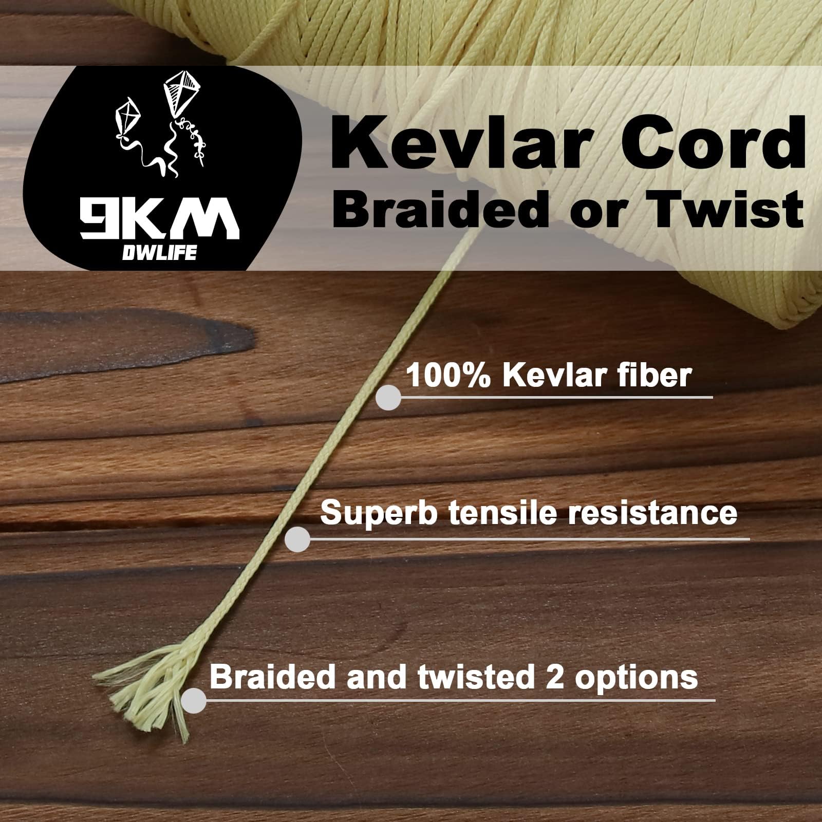9KM DWLIFE Kevlar line – low stretch for quick, precise kite response