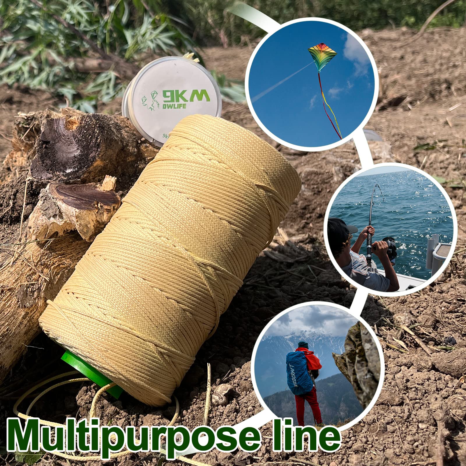 9KM DWLIFE multipurpose outdoor line used with hammock and tarp setup
