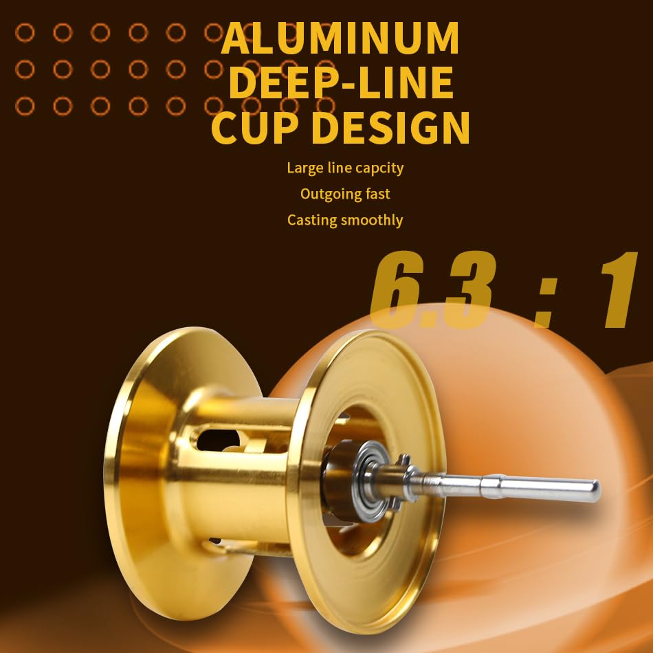 Copper gears and stainless bearings detail on baitcasting reel