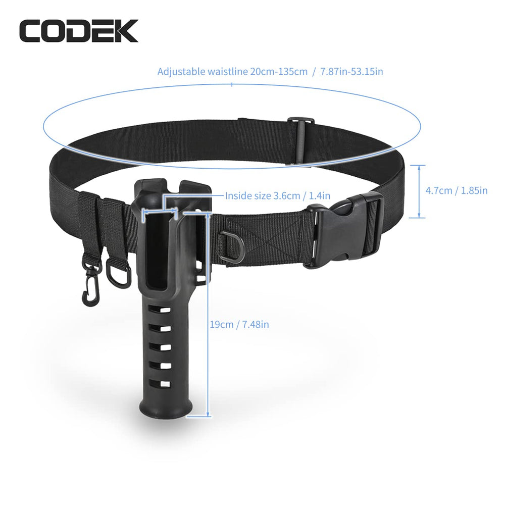 CODEK fishing rod holder side view showing two D-rings and swivel hook