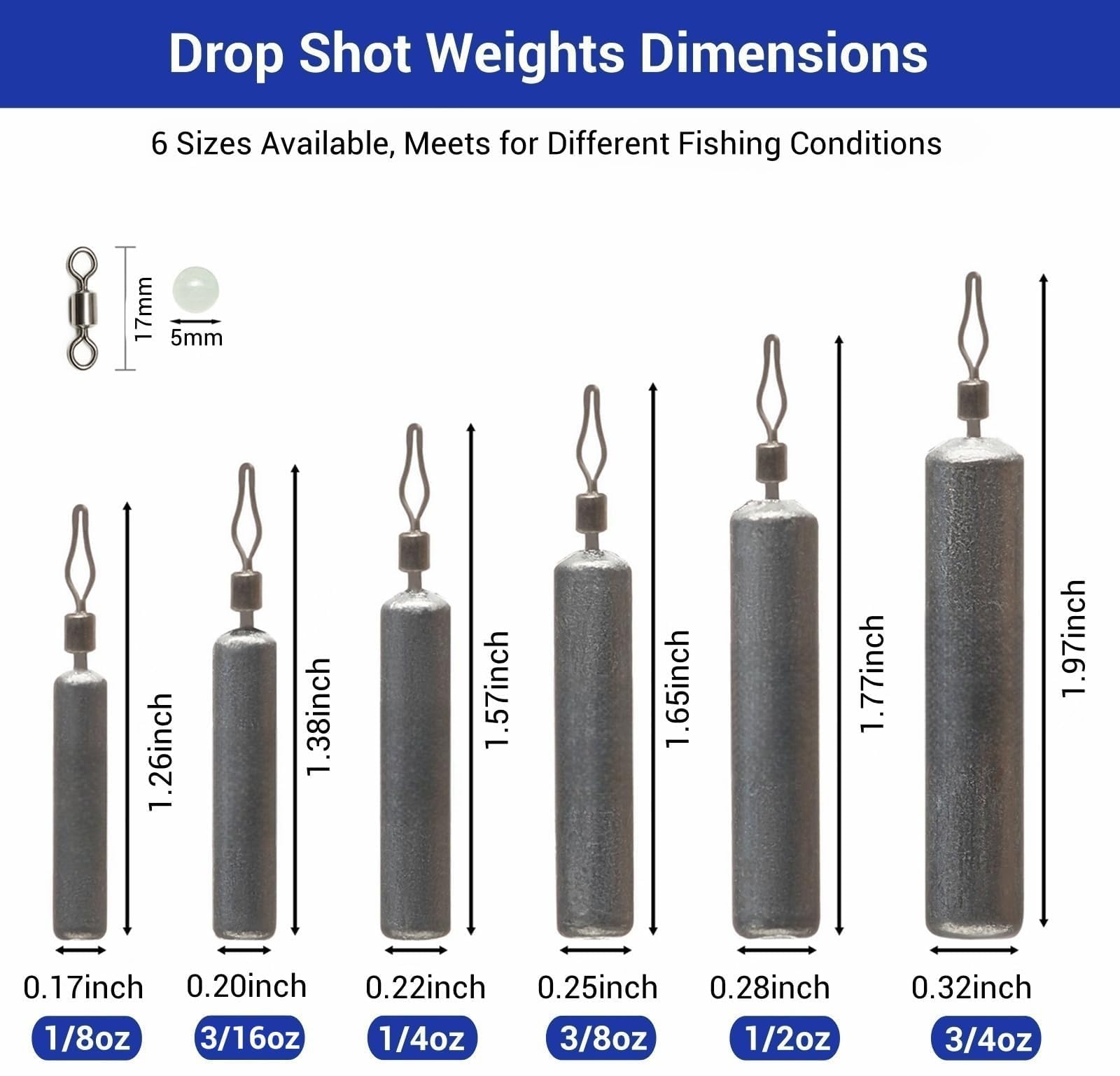 FINOSEAK Dropshot Weights Set with slim cylindrical weights