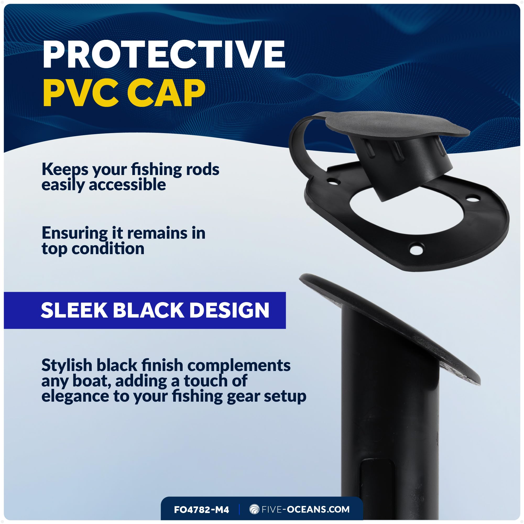 Black kayak/boat rod holder from Five Oceans