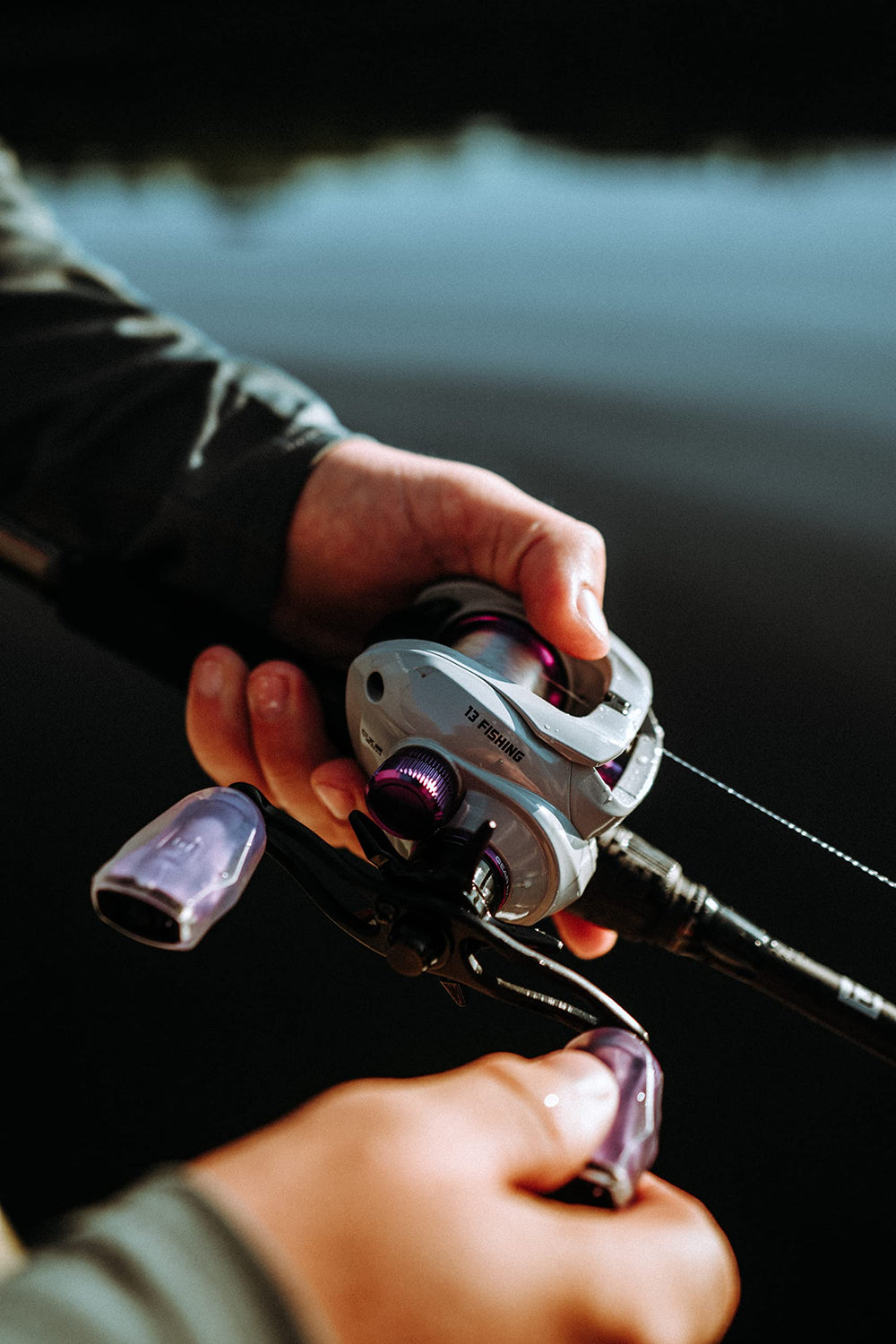Close-up of 13 Fishing Modus SZ2 Baitcast Reel 7.3:1 RH Gray - CZB bearings and drag