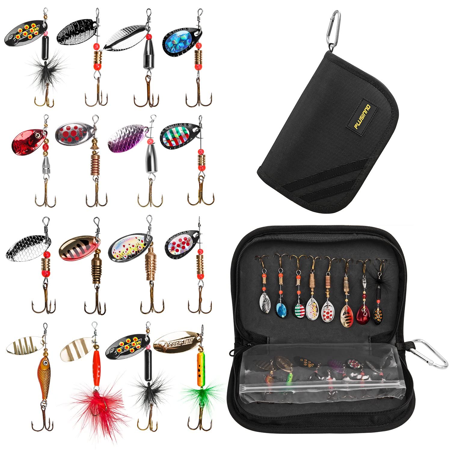 PLUSINNO 16pc spinner lures assortment with bright colors