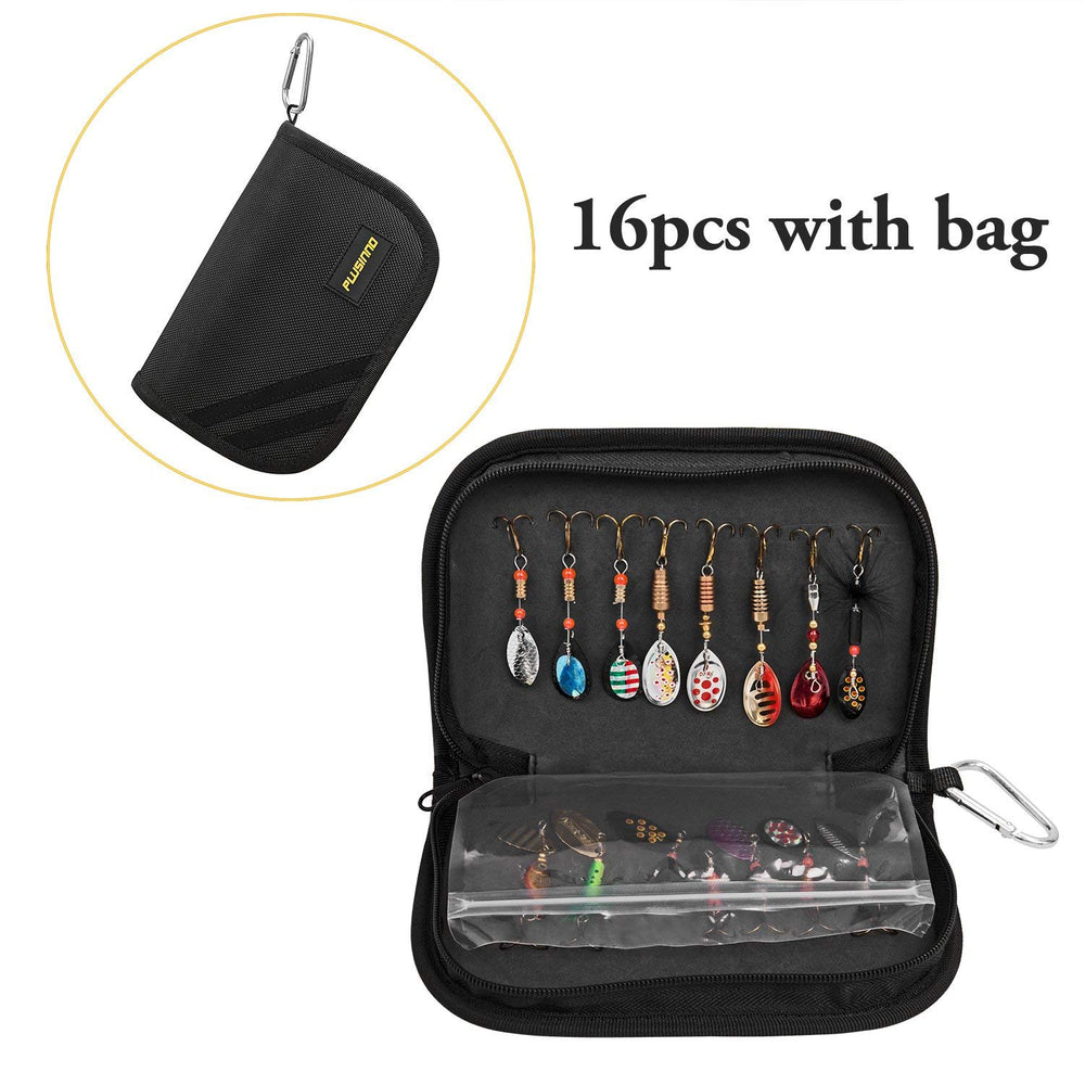Assorted PLUSINNO inline spinner lures in vibrant colors