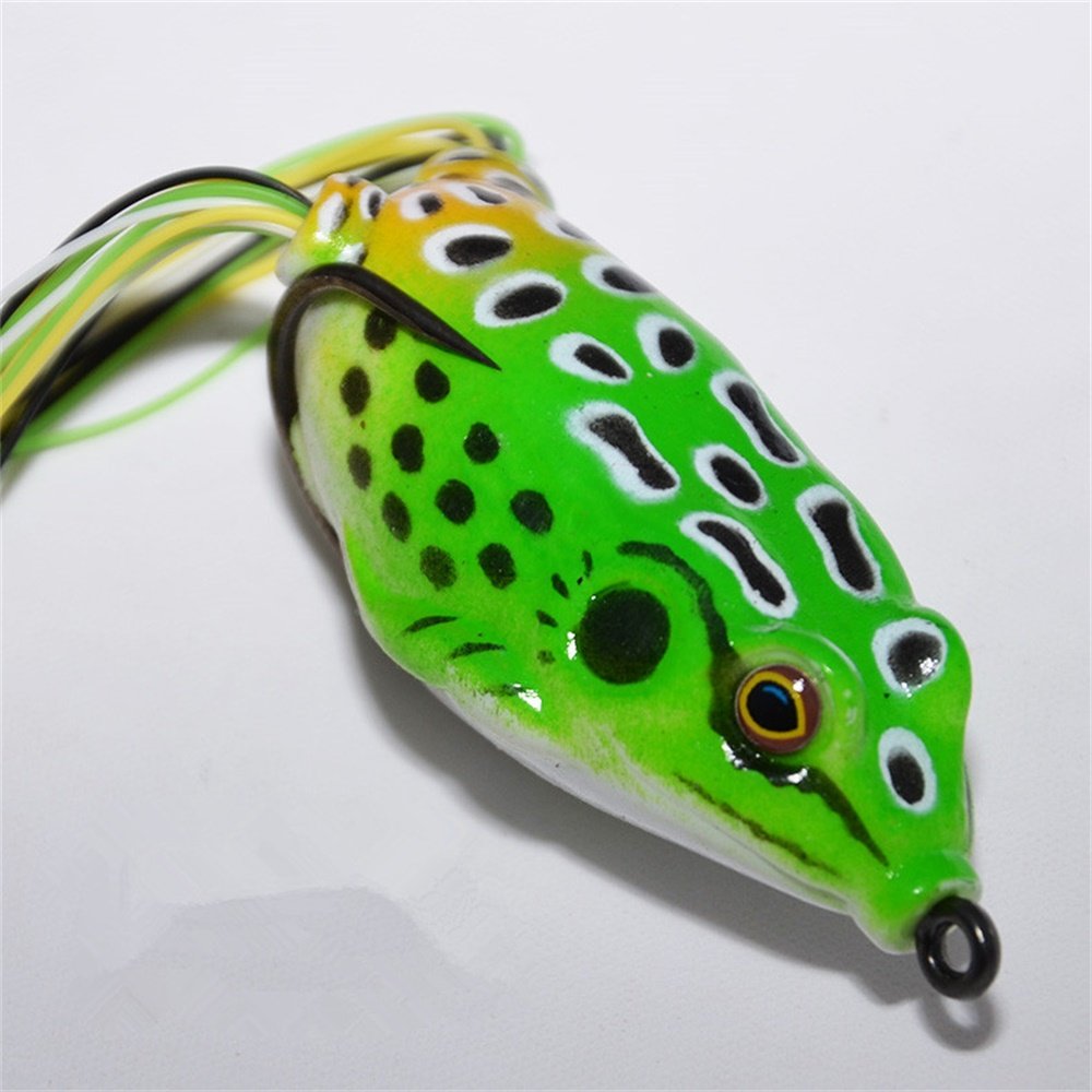 Assorted fishing lures including frog lures and topwater lures
