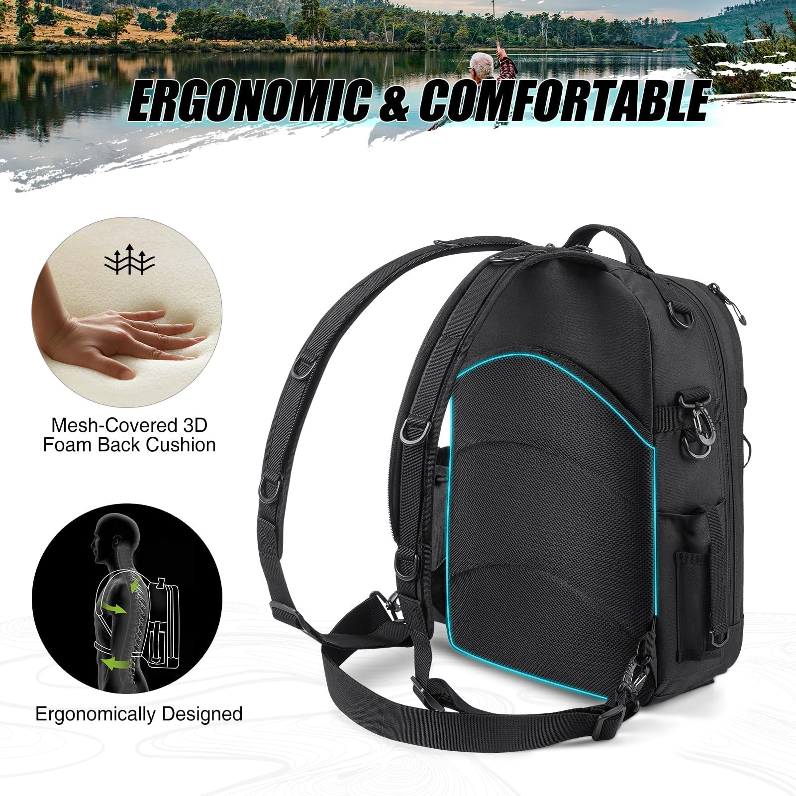 Piscifun Travel X bag strap configuration demonstrates convertible carry options for varied outdoors.