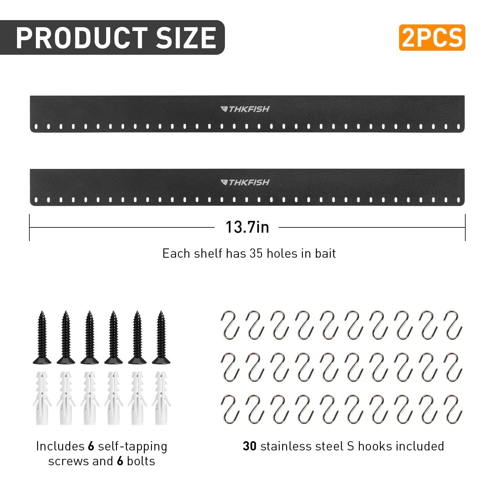 Wall-mounted THKFISH lure storage showing 35-hole display for spinnerbaits and flies
