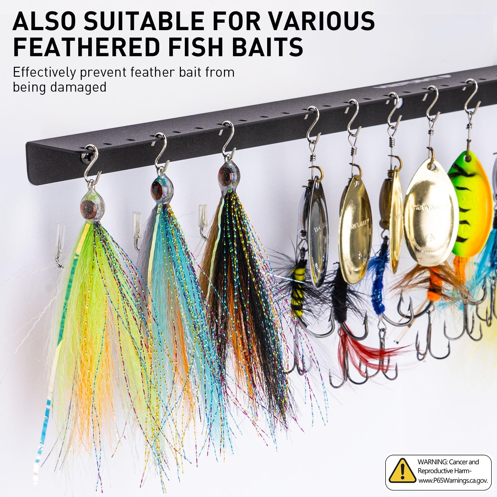 THKFISH 35-hole wall-mount lure display mounted in a workshop or garage