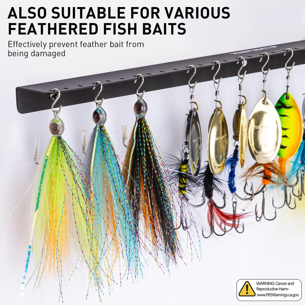 THKFISH 35-hole wall-mount lure display mounted in a workshop or garage