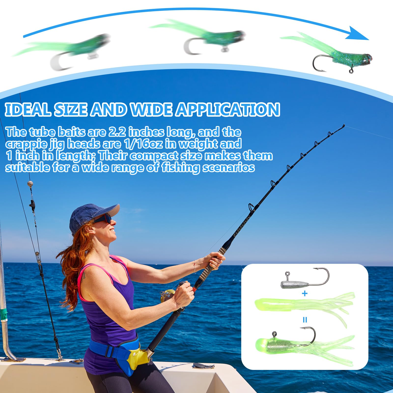 Tube baits and jig heads assembled for fishing
