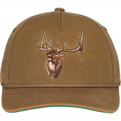 Front view of Vortex Royal Tine waxed snap back cap in waxed canvas