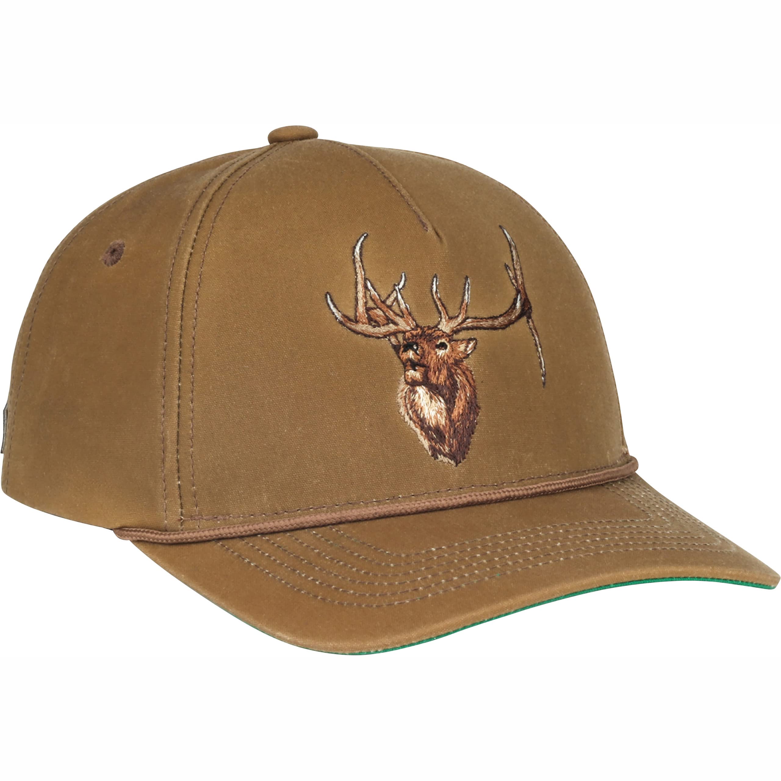 Side profile of cap showing structured crown and waxed fabric texture