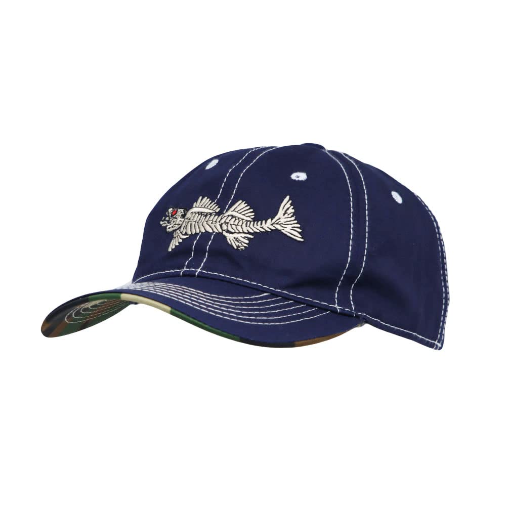 WITHMOONS YZ10119 Navy cotton fishing hat front view with fish bone embroidery
