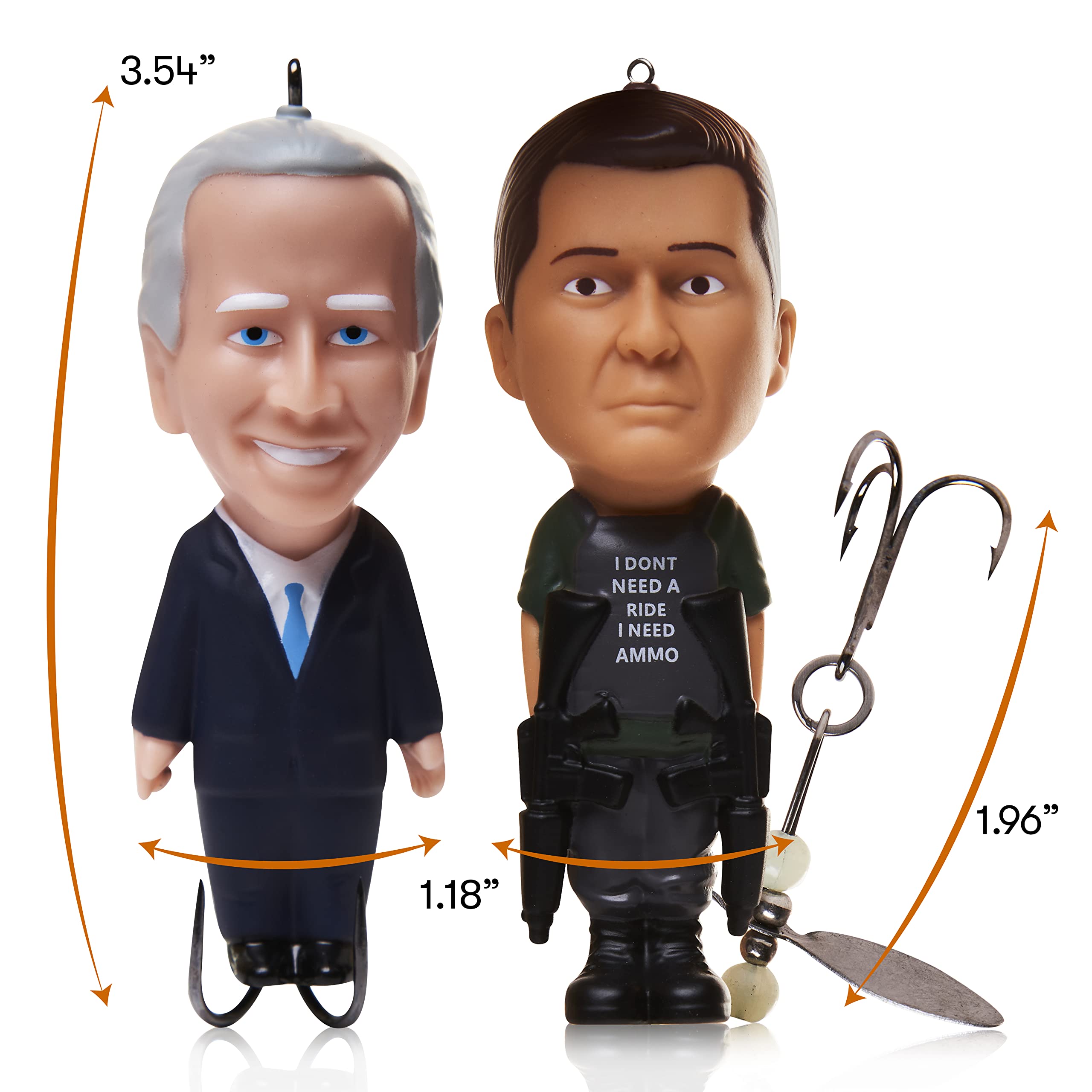 Close-up of razor sharp hooks on Biden and Zelensky topwater lure for confident strikes