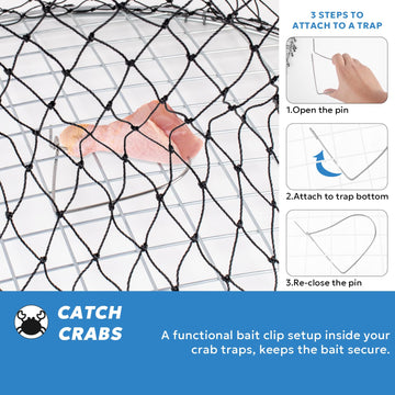 A1FISHER bait pins in use inside a crab trap for secure bait retention.