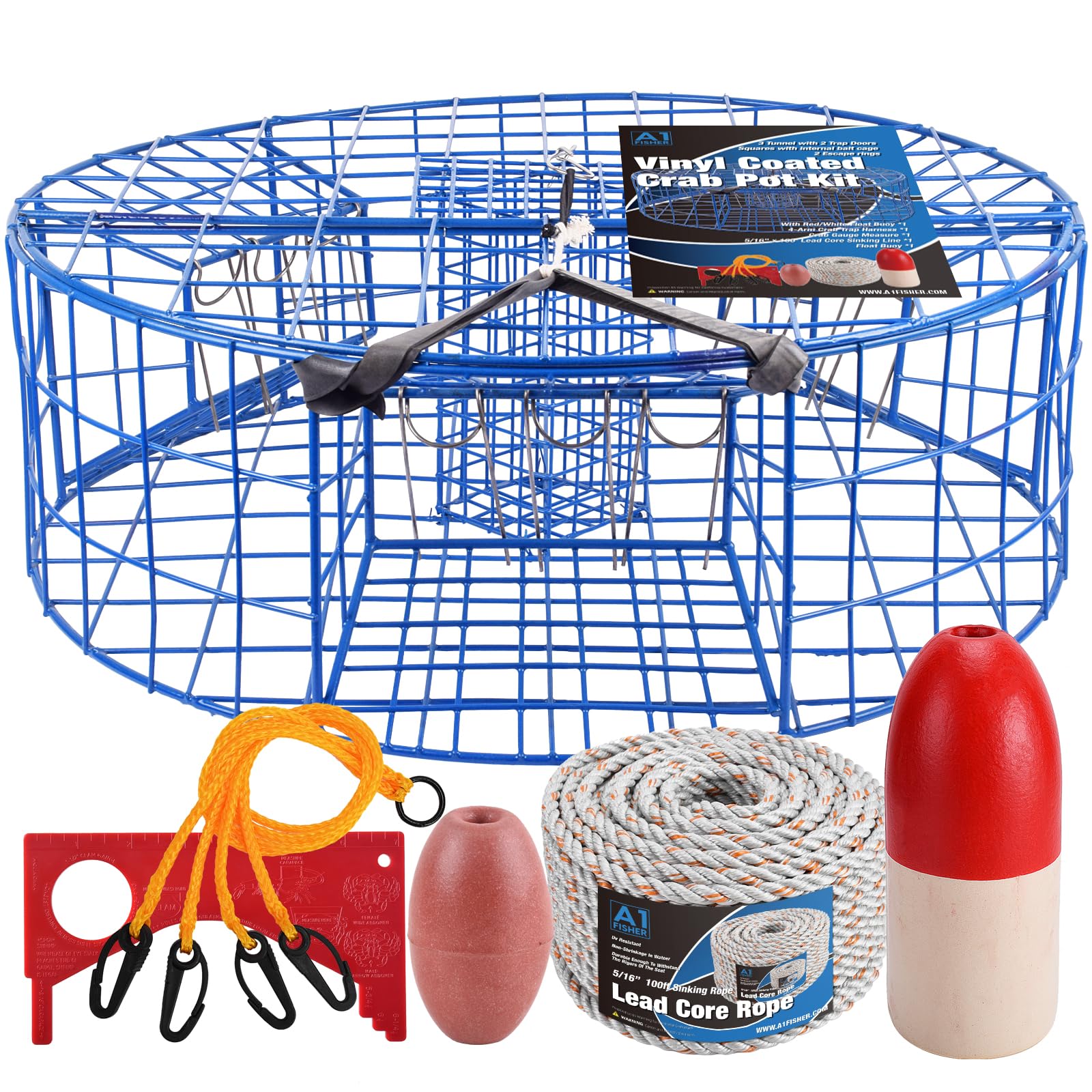 A1FISHER crab pot trap blue vinyl ready for crabbing in tidal waters