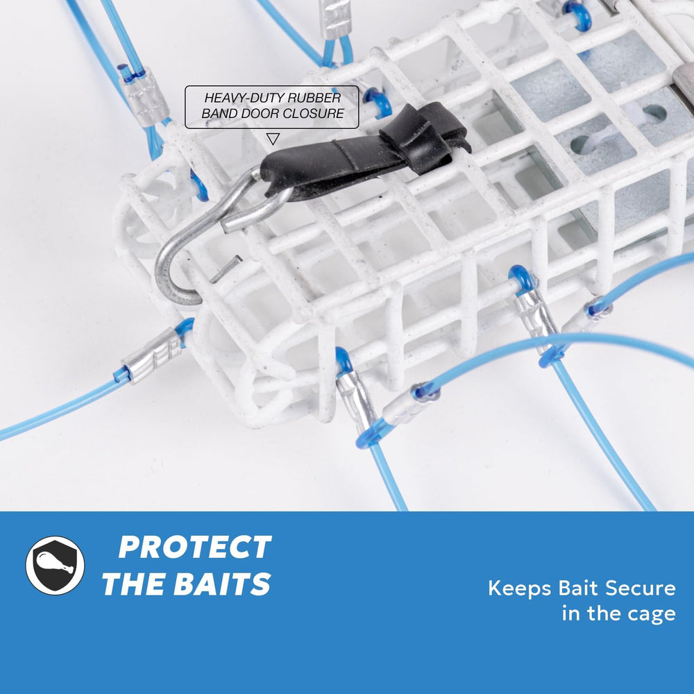 A1FISHER crab trap features six upward blue loops for better claw snagging.