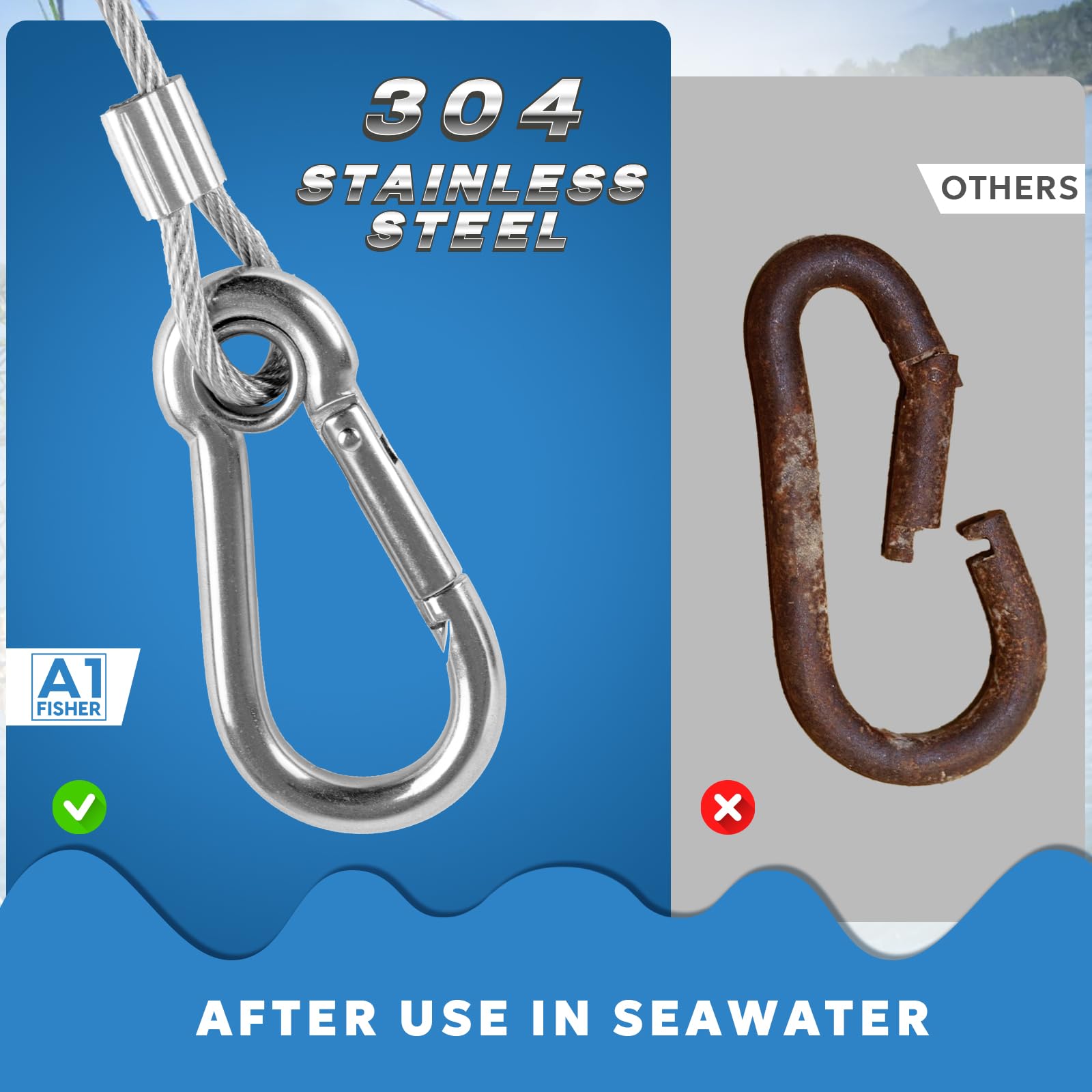 A1FISHER harness attachment to mainline shows quick-clip design for fast setup.