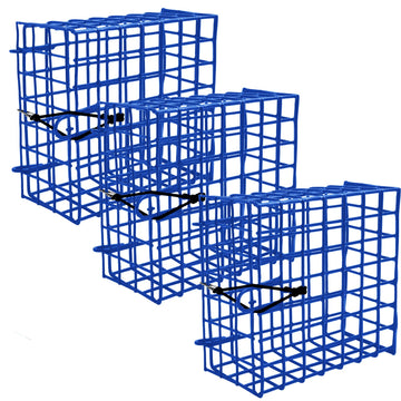 A1FISHER blue vinyl-coated wire crab bait cages set of 3, dimensions 6x6x3 inches