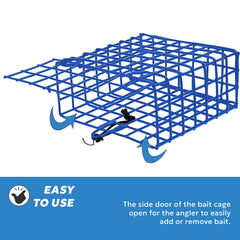 Three crab bait cages folded flat for easy transport