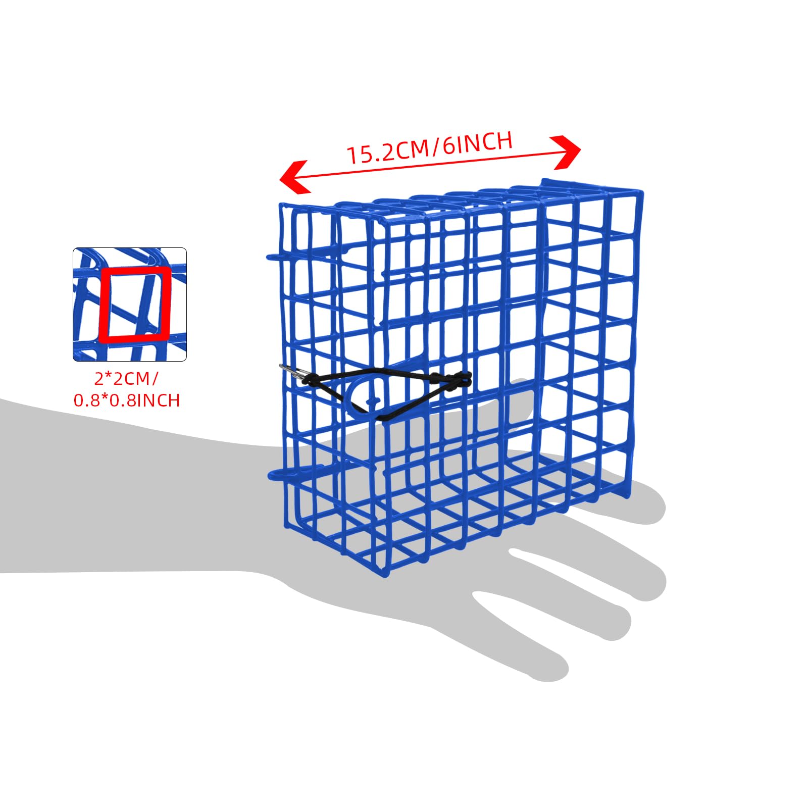 Set of three blue vinyl-coated crab bait cages displayed together