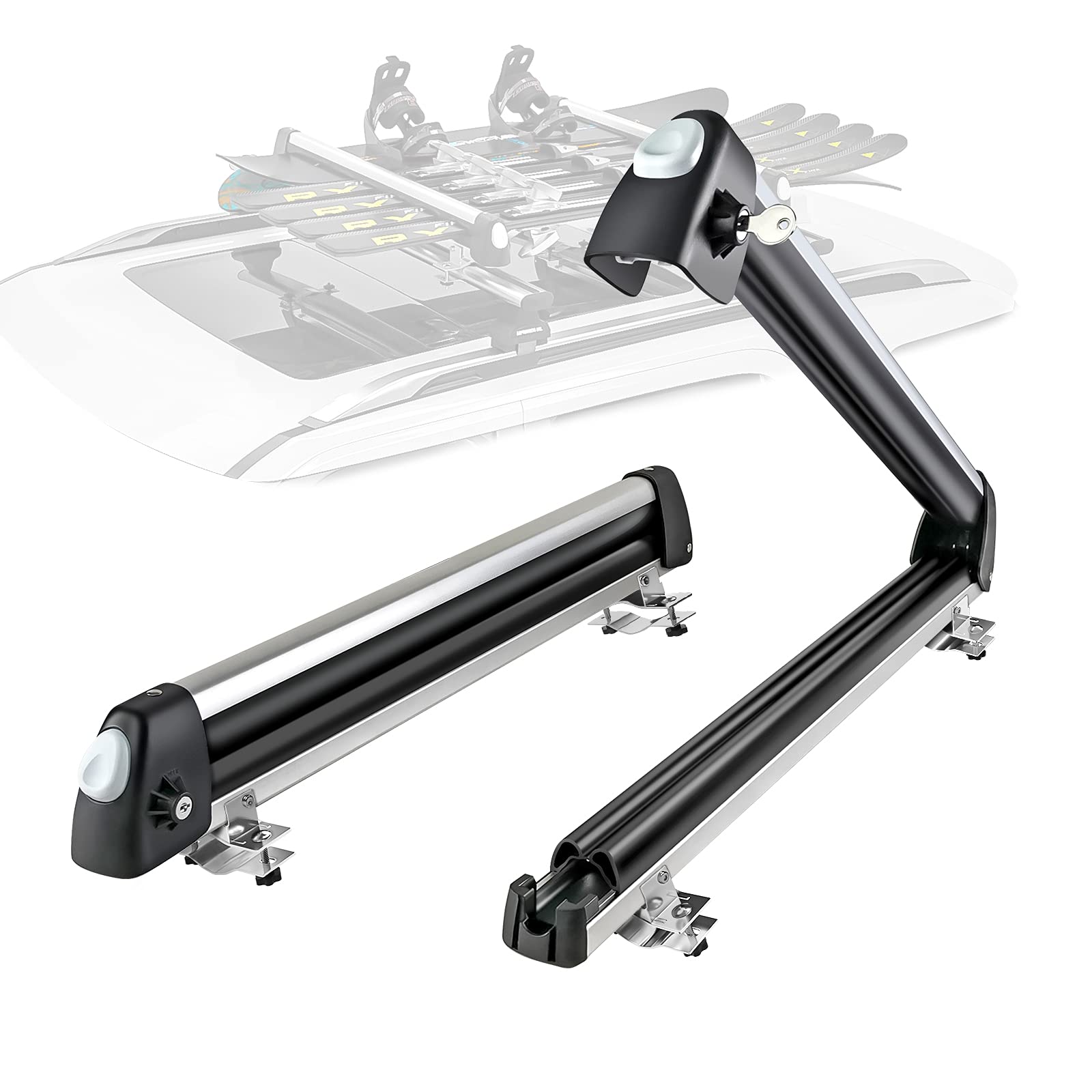 AA Products Inc. 33-inch aluminum ski roof rack with secure cross-bar compatibility for enhanced roof storage.