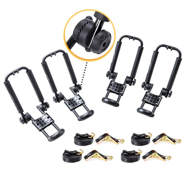 AA-Racks folding J-bar rack on roof ready for kayak transport