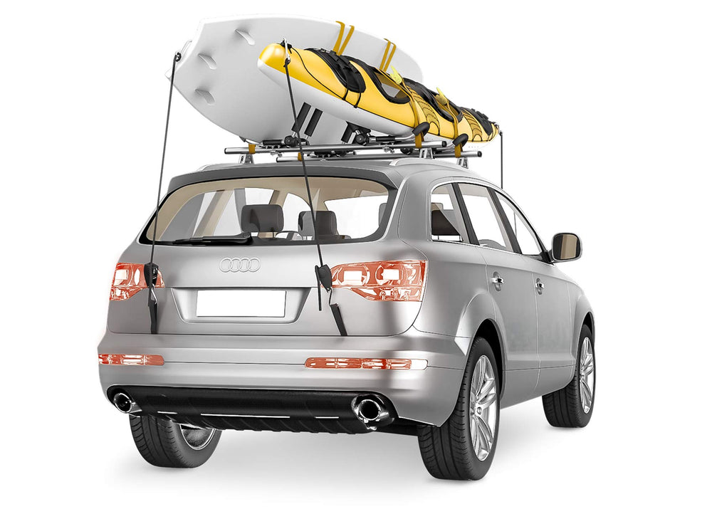 AA-Racks heavy-duty ratchet tie-downs secure kayaks for safe transport.